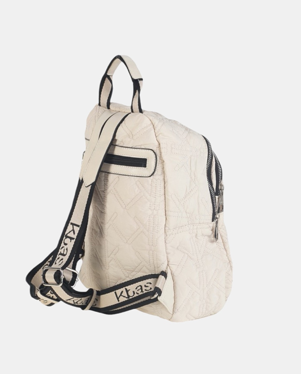 Mochila com Efeito Acolchoado e Logótipo K - Branco Sujo Bege-2