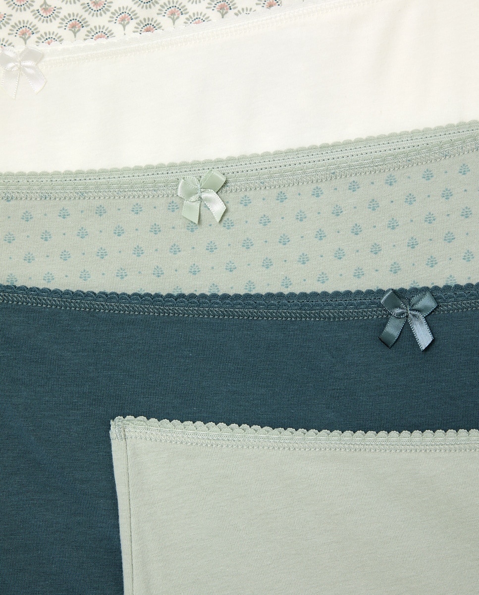 Pack 5 bragas altas estampadas algodón Verde Agua-4