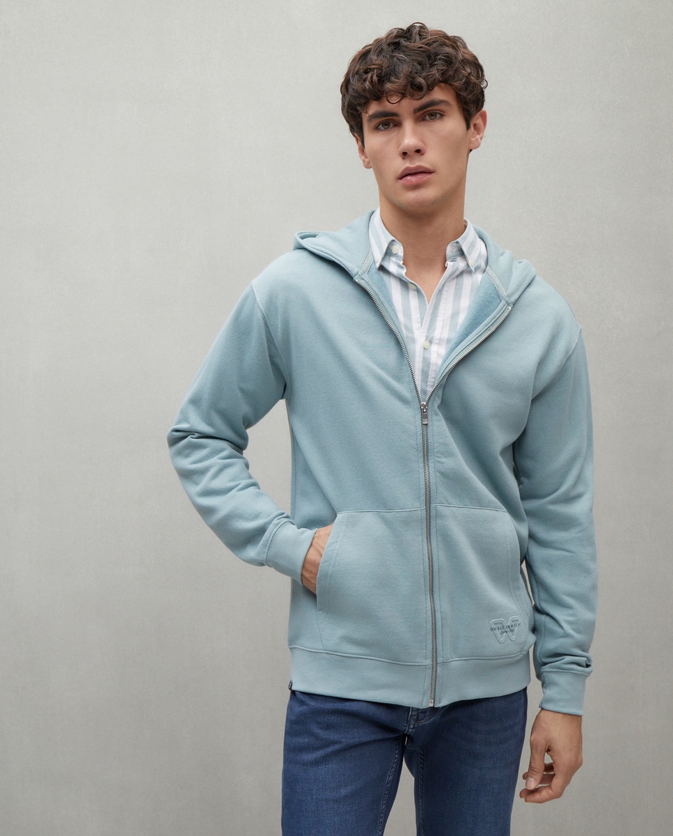 Sweatshirt com Fecho de Correr Verde Sálvia-1