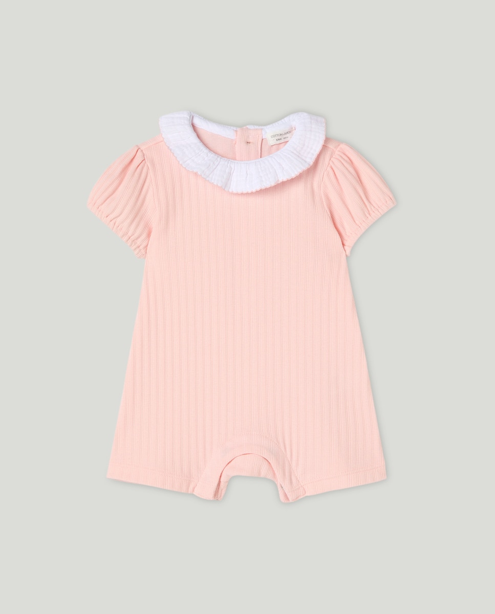 Babygrow Curto de Bebé com Debruado Liso 200 Rosa-1