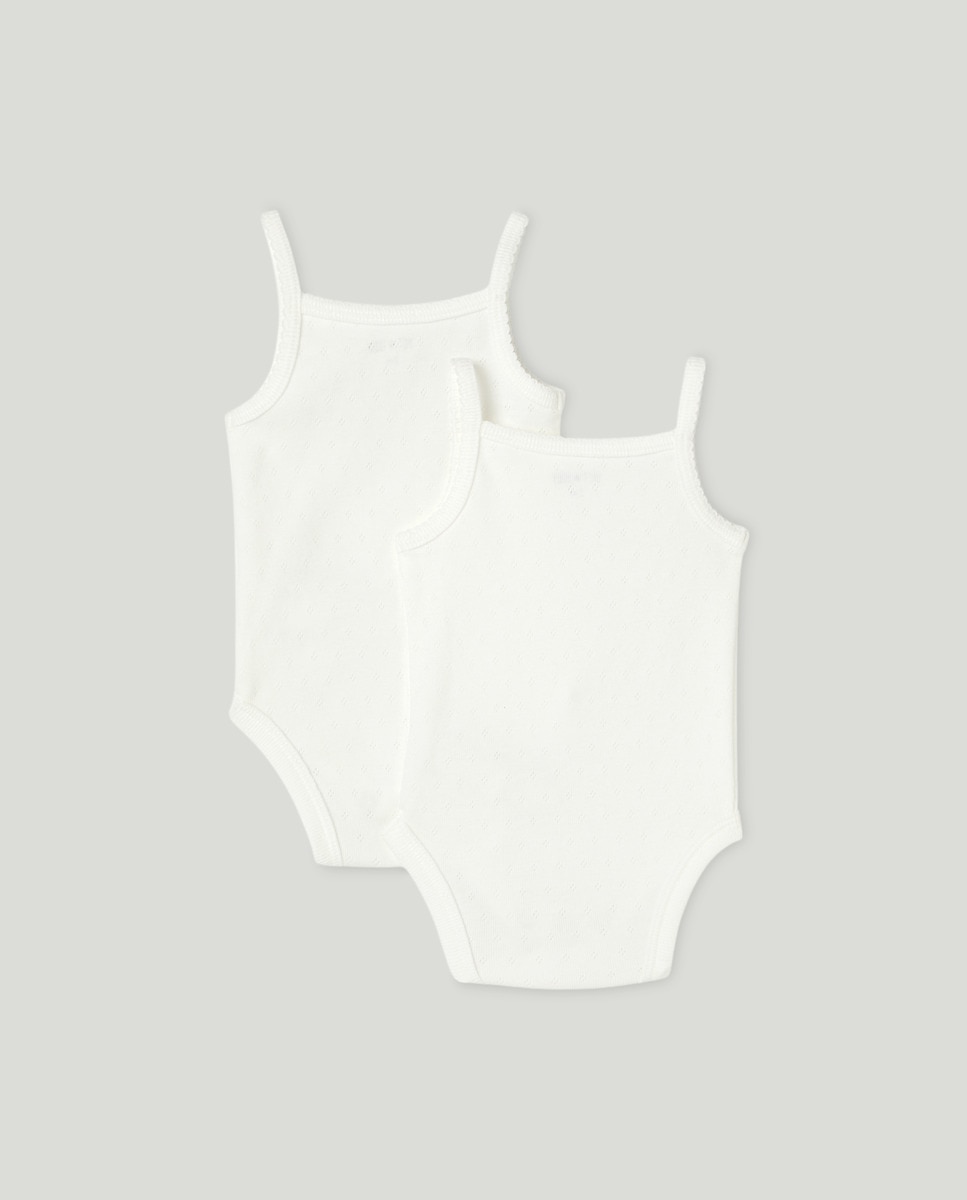 Pack 2 bodies de bebé tirantes calado Crema-2