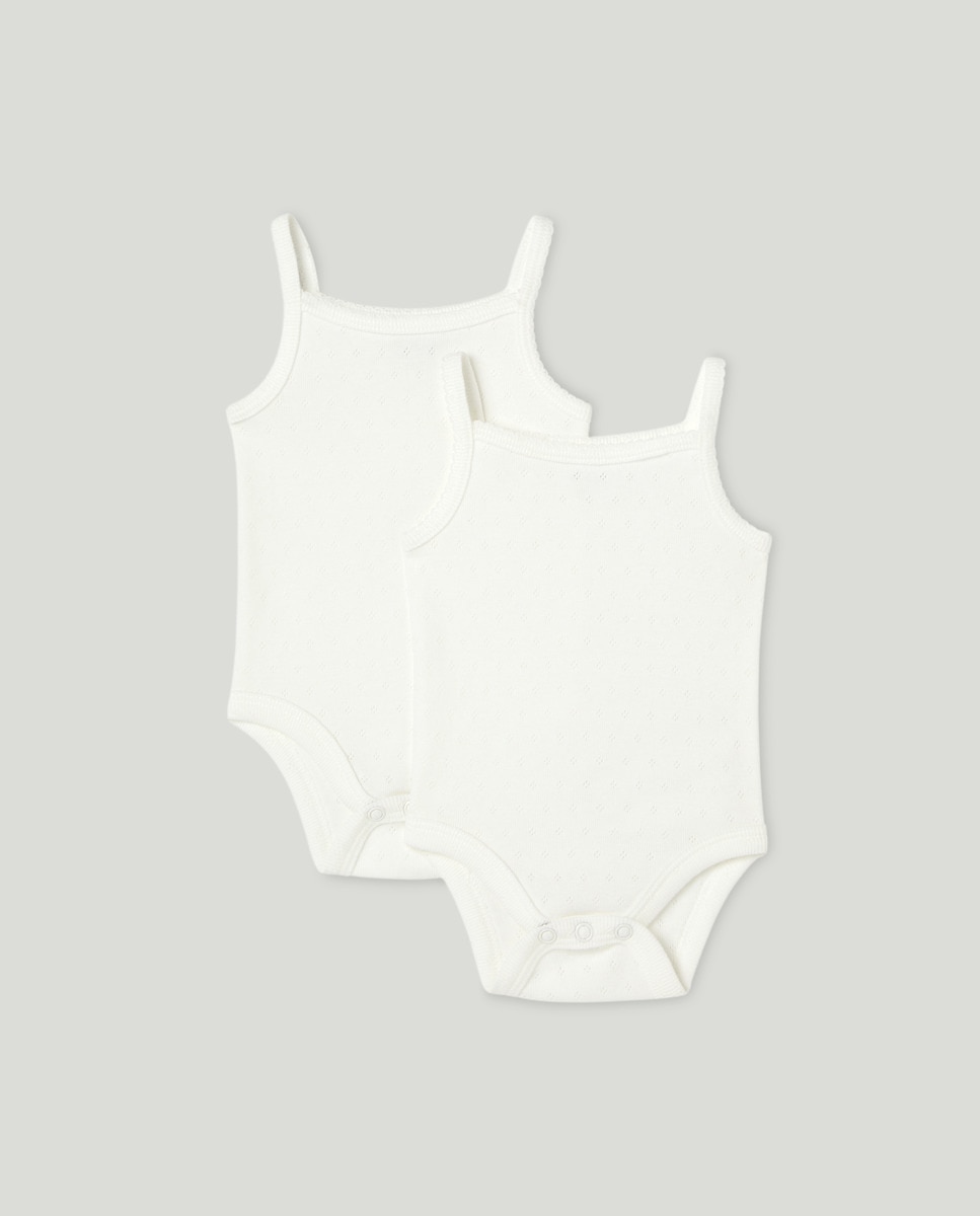 Pack 2 bodies de bebé tirantes calado Crema-1