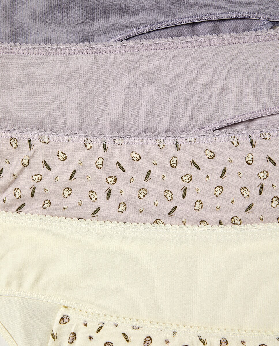 Pack 5 braga bikini algodón estampadas Lila-4
