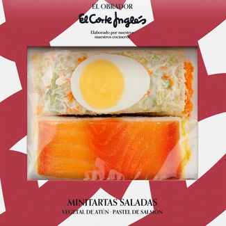 mini tartas saladas 2 unidades bandeja 250 g vegetal con atún y pastel de salmón - El Obrador El Corte Ingles