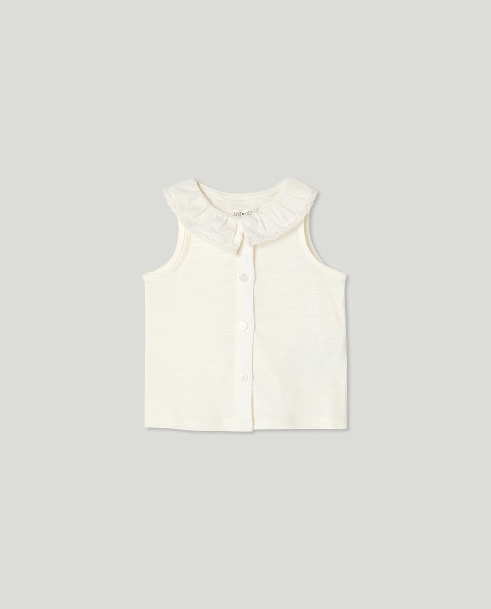 Camiseta bebé niña abierta cuello Crudo-1
