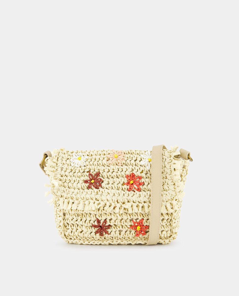 Mala a Tiracolo com Estampado Floral Bege-1