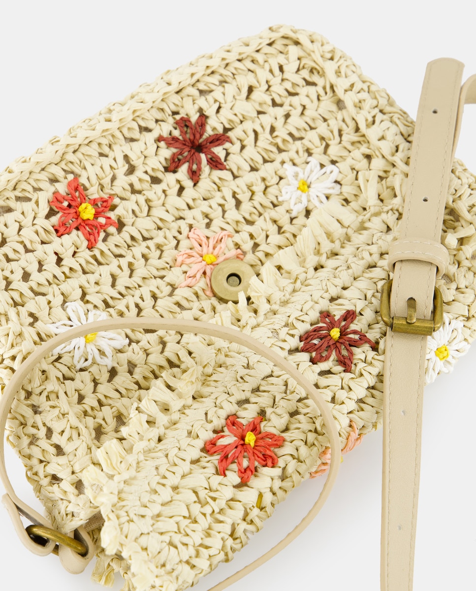 Mala a Tiracolo com Estampado Floral Bege-3