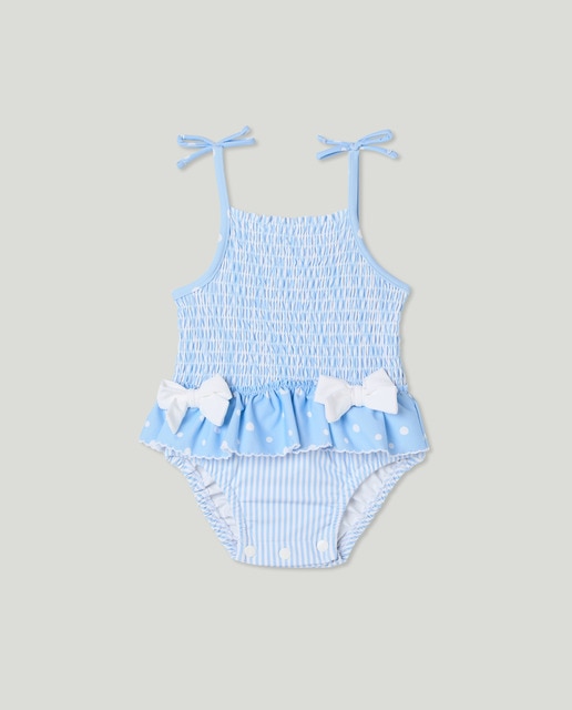 Imagen 0 de Bañador de bebé niña con rayas y topos