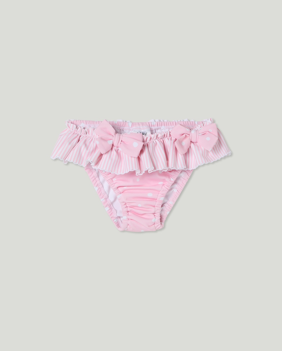 Cueca de Banho de Bebé às Riscas e Bolinhas Rosa-1