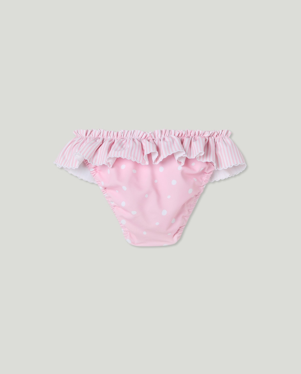 Cueca de Banho de Bebé às Riscas e Bolinhas Rosa-2