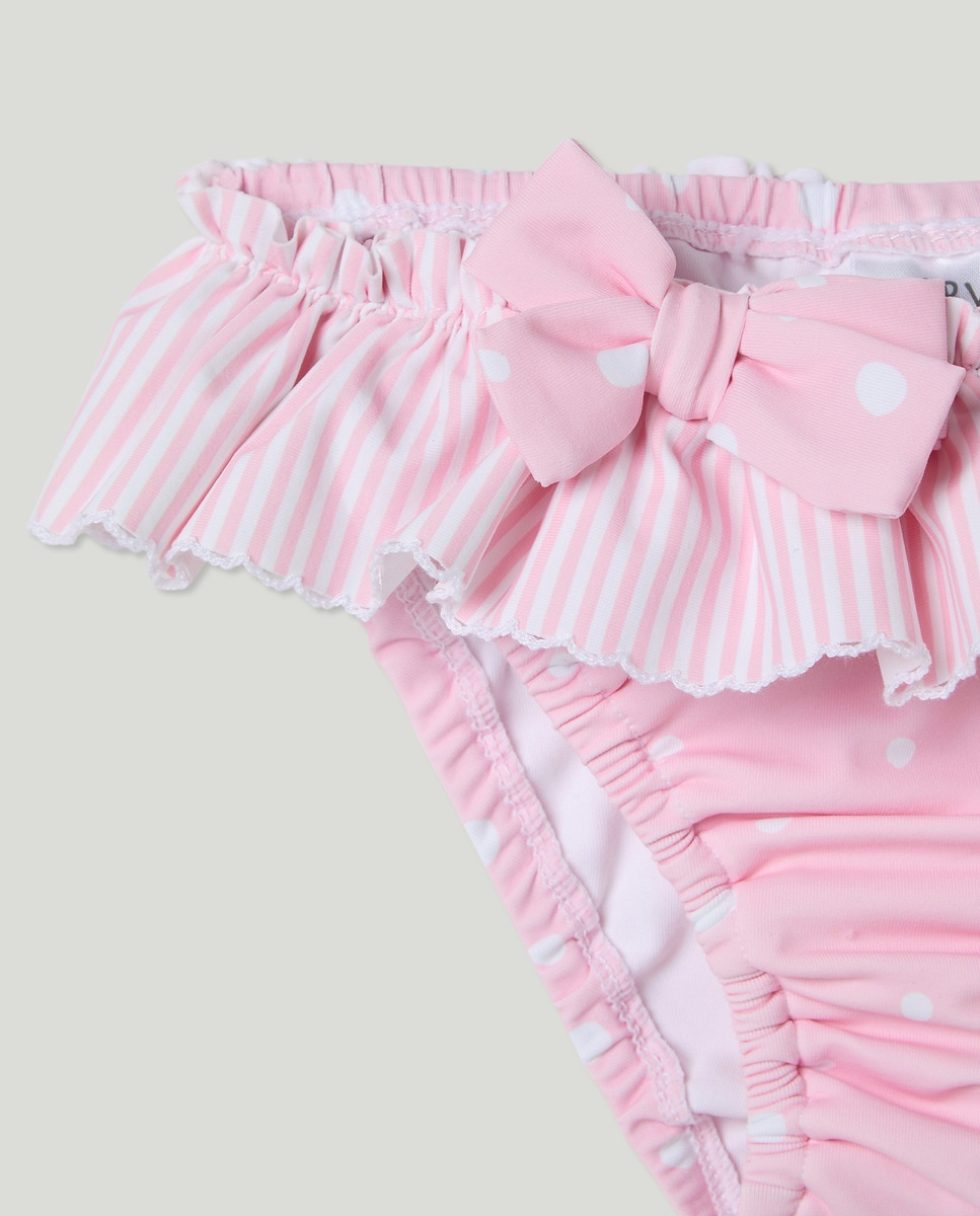 Cueca de Banho de Bebé às Riscas e Bolinhas Rosa-3