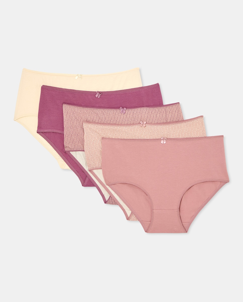 Pack 5 bragas altas estampadas algodón Granate-3