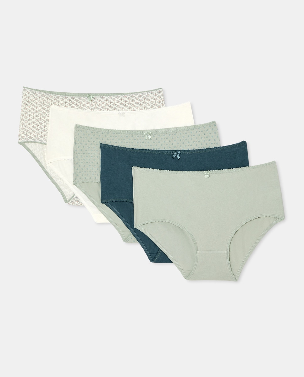 Pack 5 bragas altas estampadas algodón Verde Agua-3