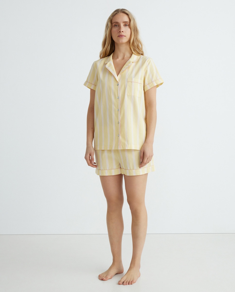 Pijama de mujer masculino de rayas Amarillo-1