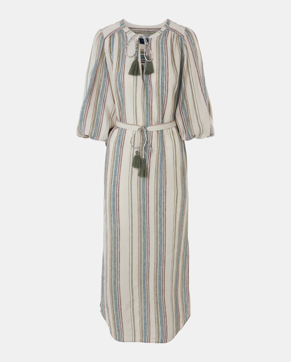 Vestido de Mangas 3/4 com Estampado às Riscas Verde-4