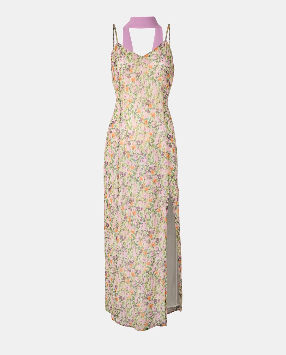 Vestido comprido com estampado floral 510 Verde Claro-4