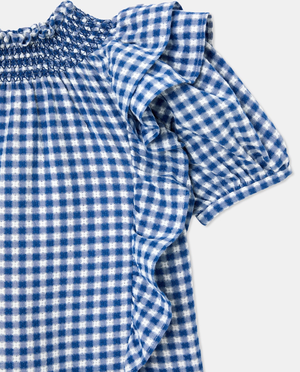 Blusa de Manga Curta Smock Azul-5