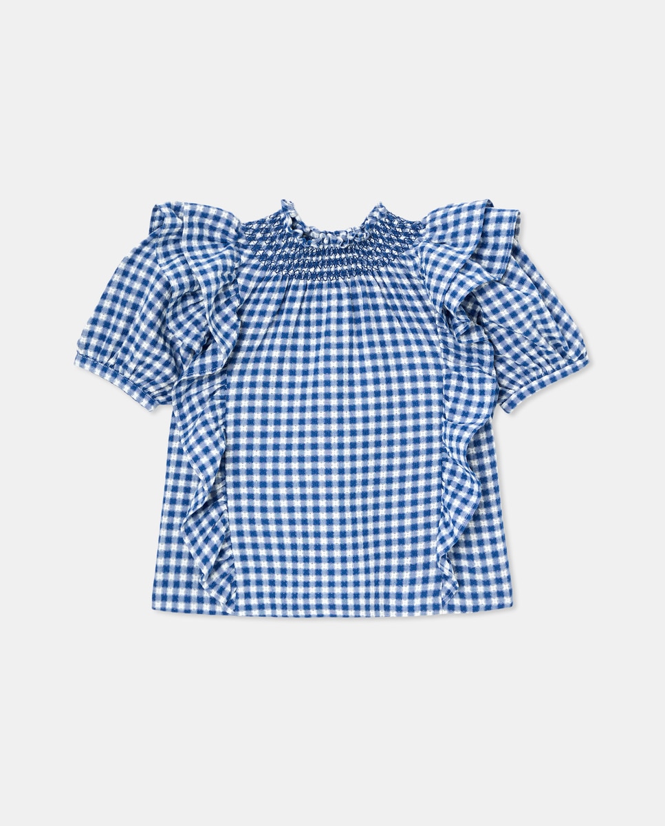 Blusa de Manga Curta Smock Azul-4
