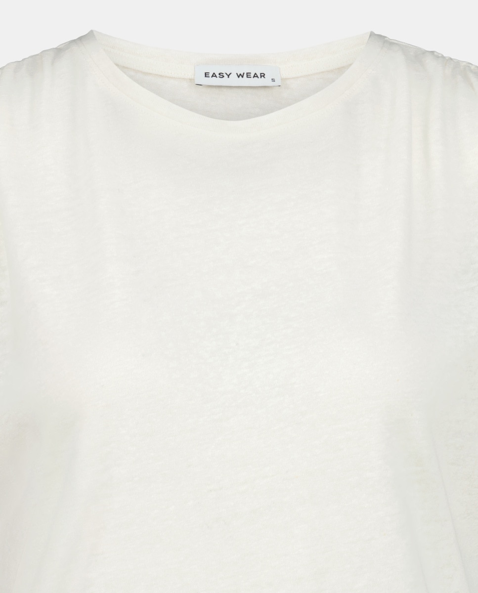 T-shirt com Franzidos no Ombro e Linho 120 Cru-5