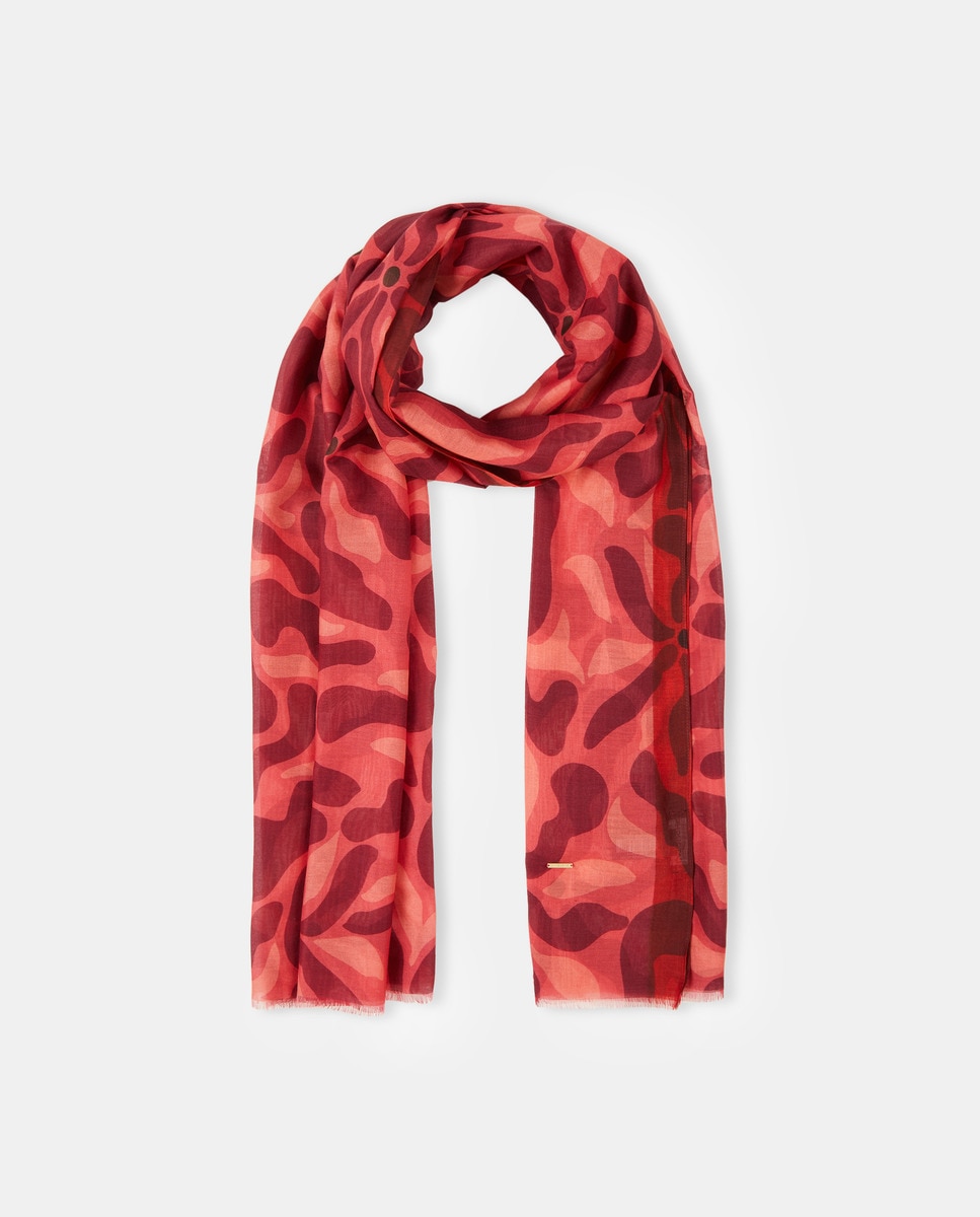 Écharpe de Algodão e Seda com Estampado Floral Retro 200 Rosa-2