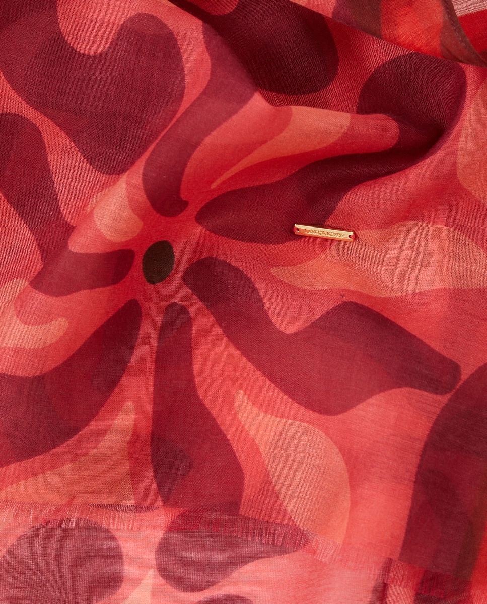 Écharpe de Algodão e Seda com Estampado Floral Retro 200 Rosa-4