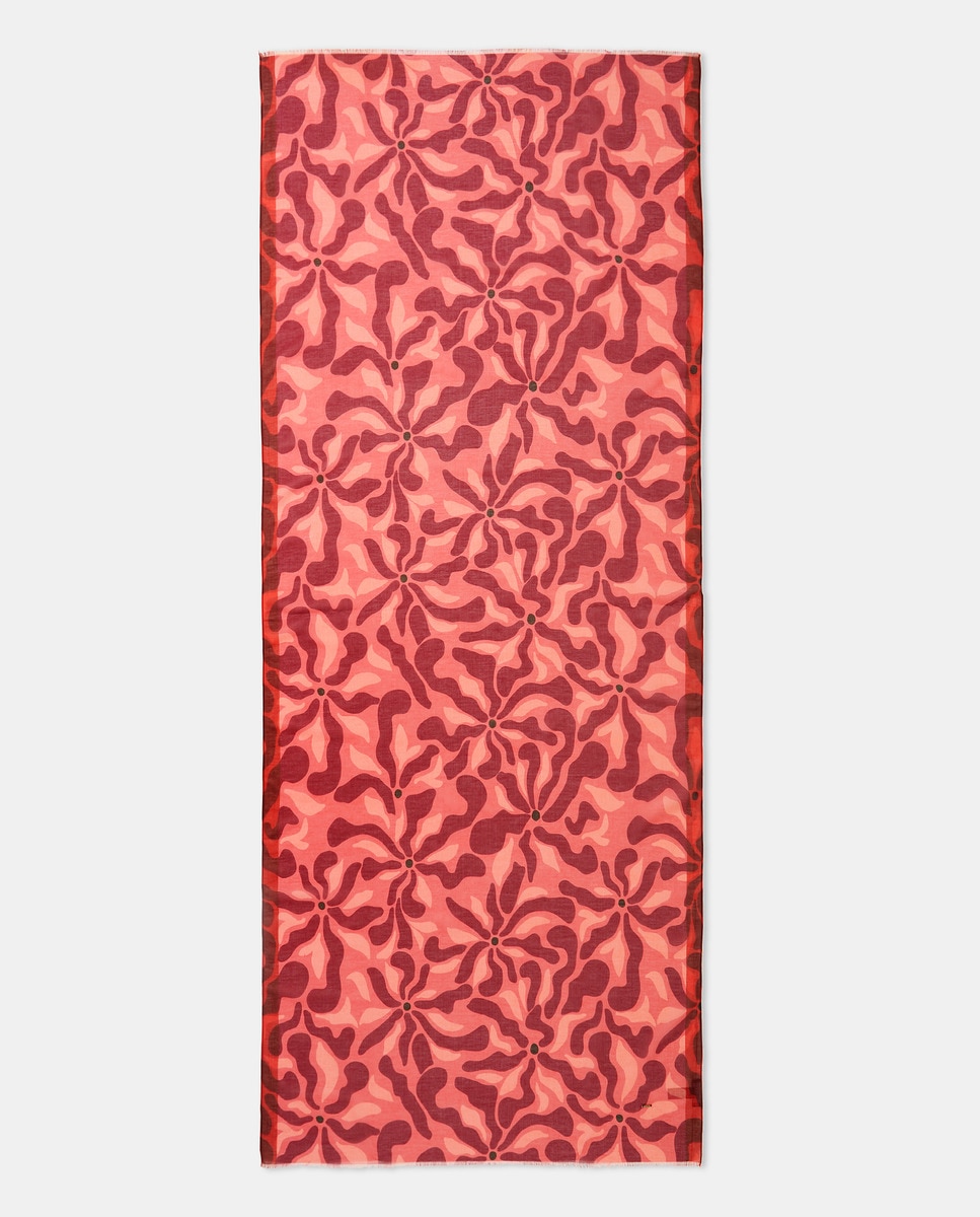 Écharpe de Algodão e Seda com Estampado Floral Retro 200 Rosa-3
