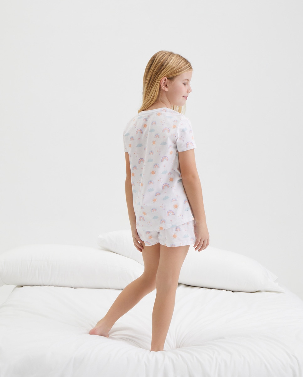 Pijama Curto com Arco-Íris Branco-3