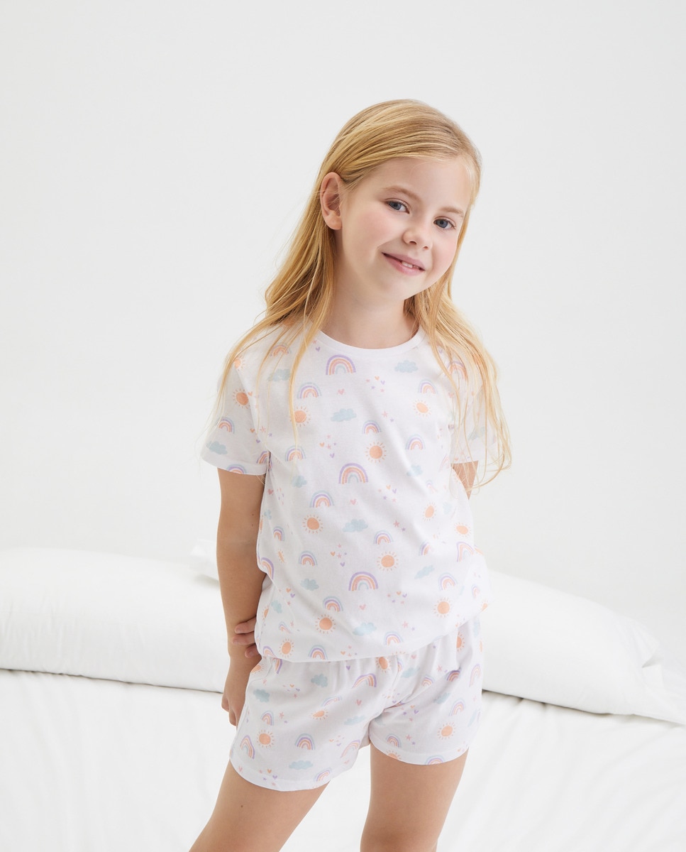 Pijama Curto com Arco-Íris Branco-1