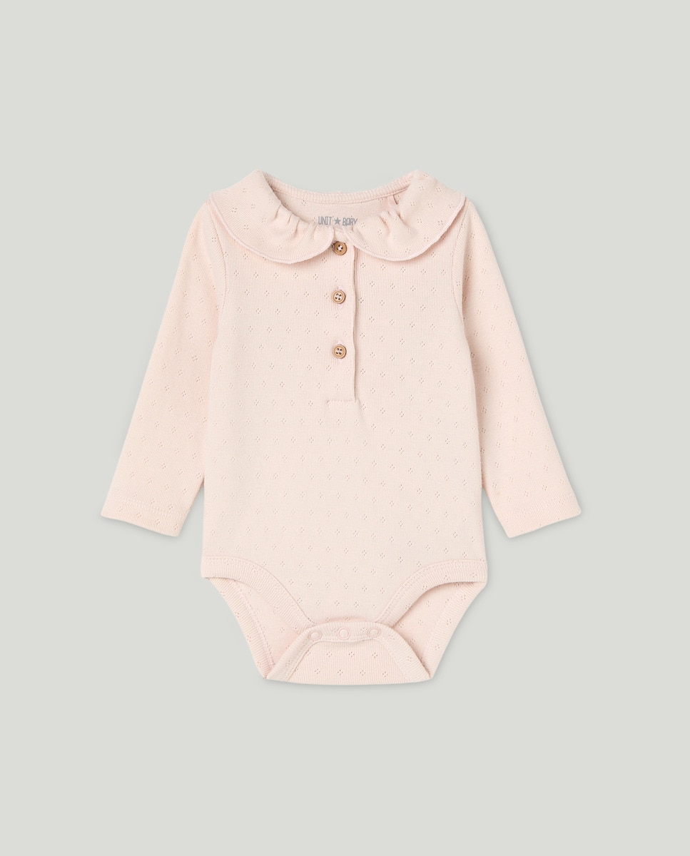 Body de bebé manga larga desagujado con cuello Rosa-1
