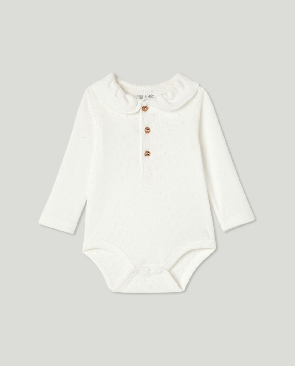 Body de bebé manga larga desagujado con cuello Crema-1