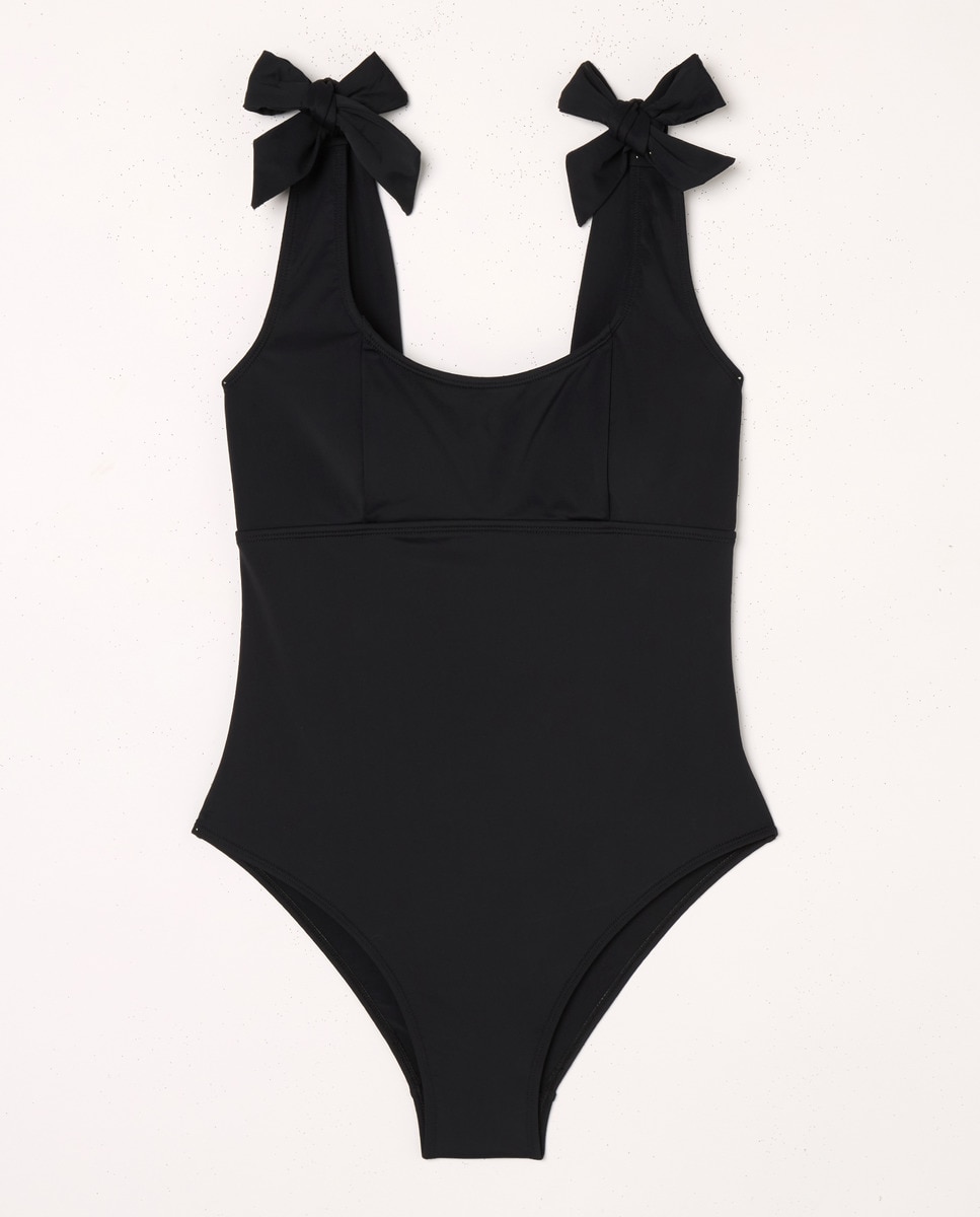 Bañador escote cuadrado lazos Negro-4