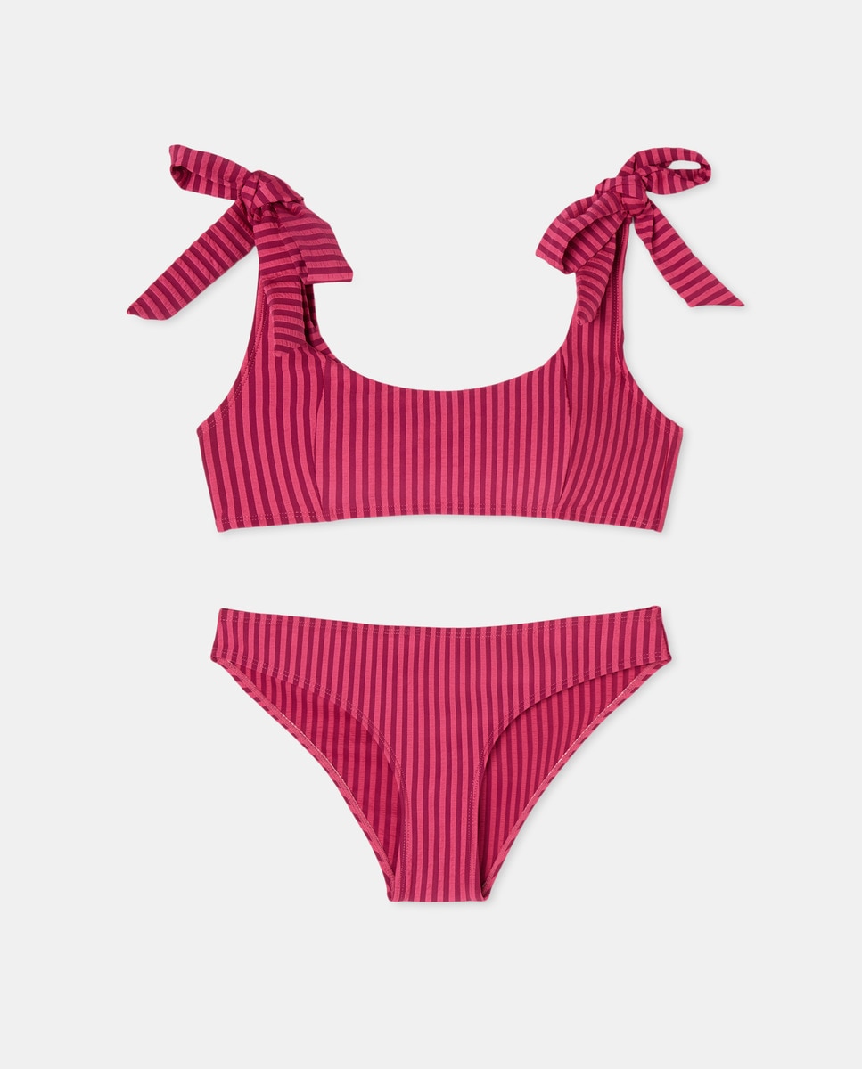 Bikini escote cuadrado lazos Fucsia-4