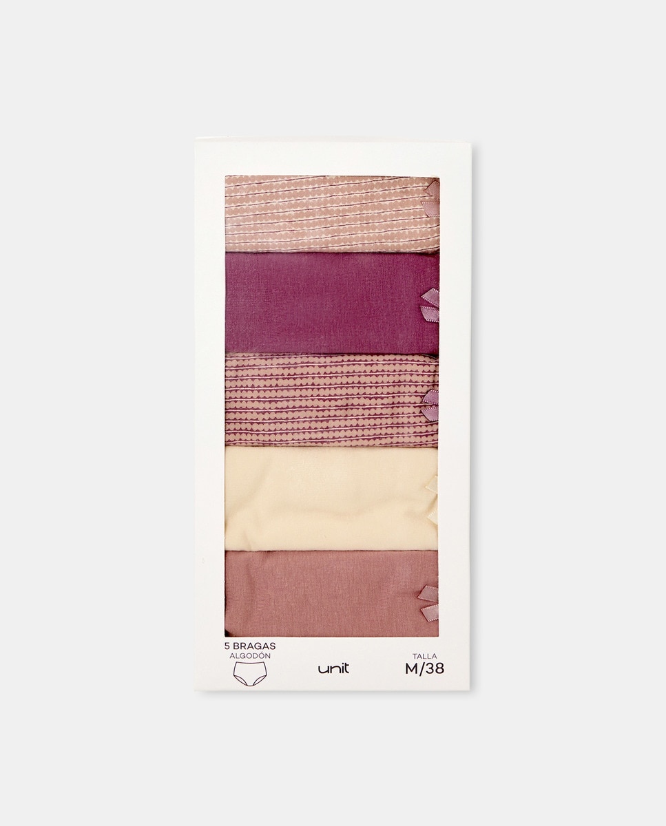 Pack 5 bragas altas estampadas algodón Granate-5