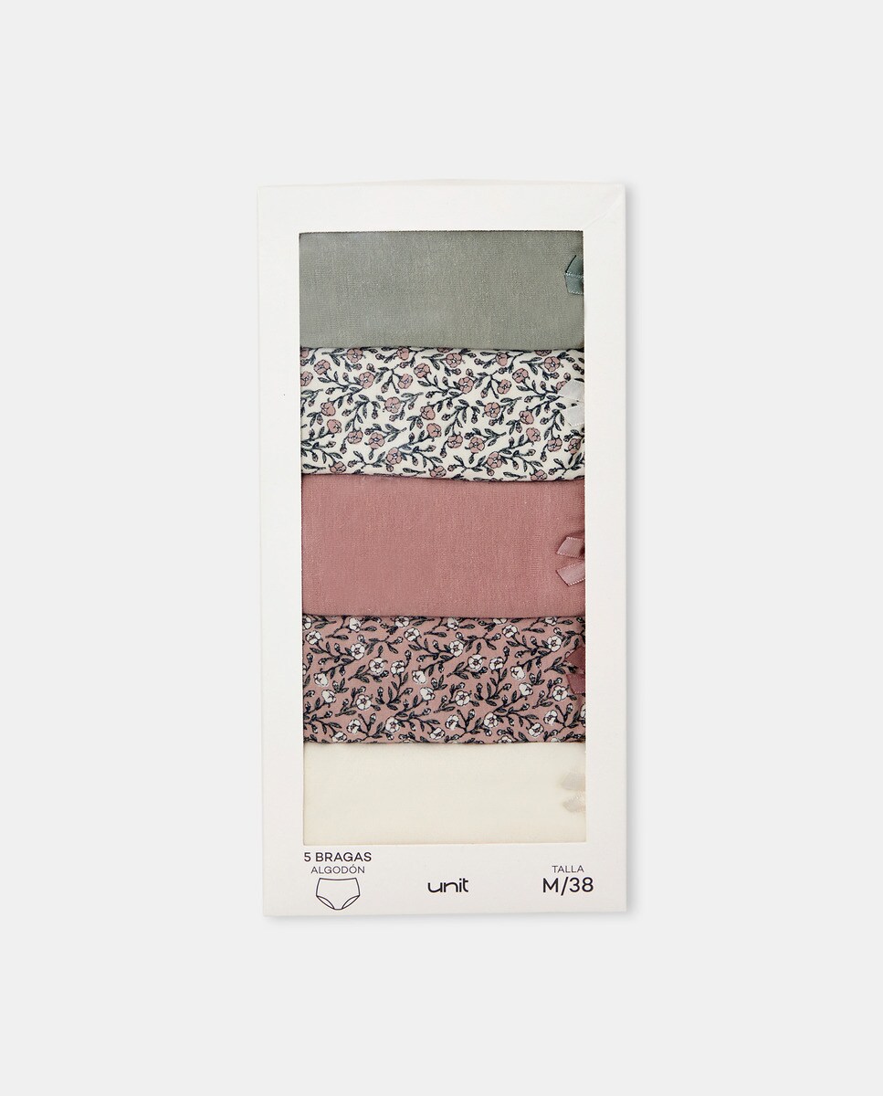 Pack 5 bragas altas estampadas algodón Rosa-5