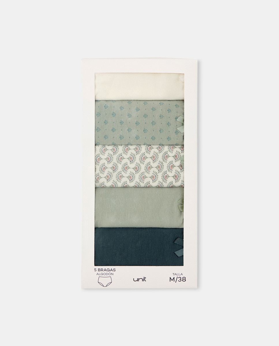 Pack 5 bragas altas estampadas algodón Verde Agua-5