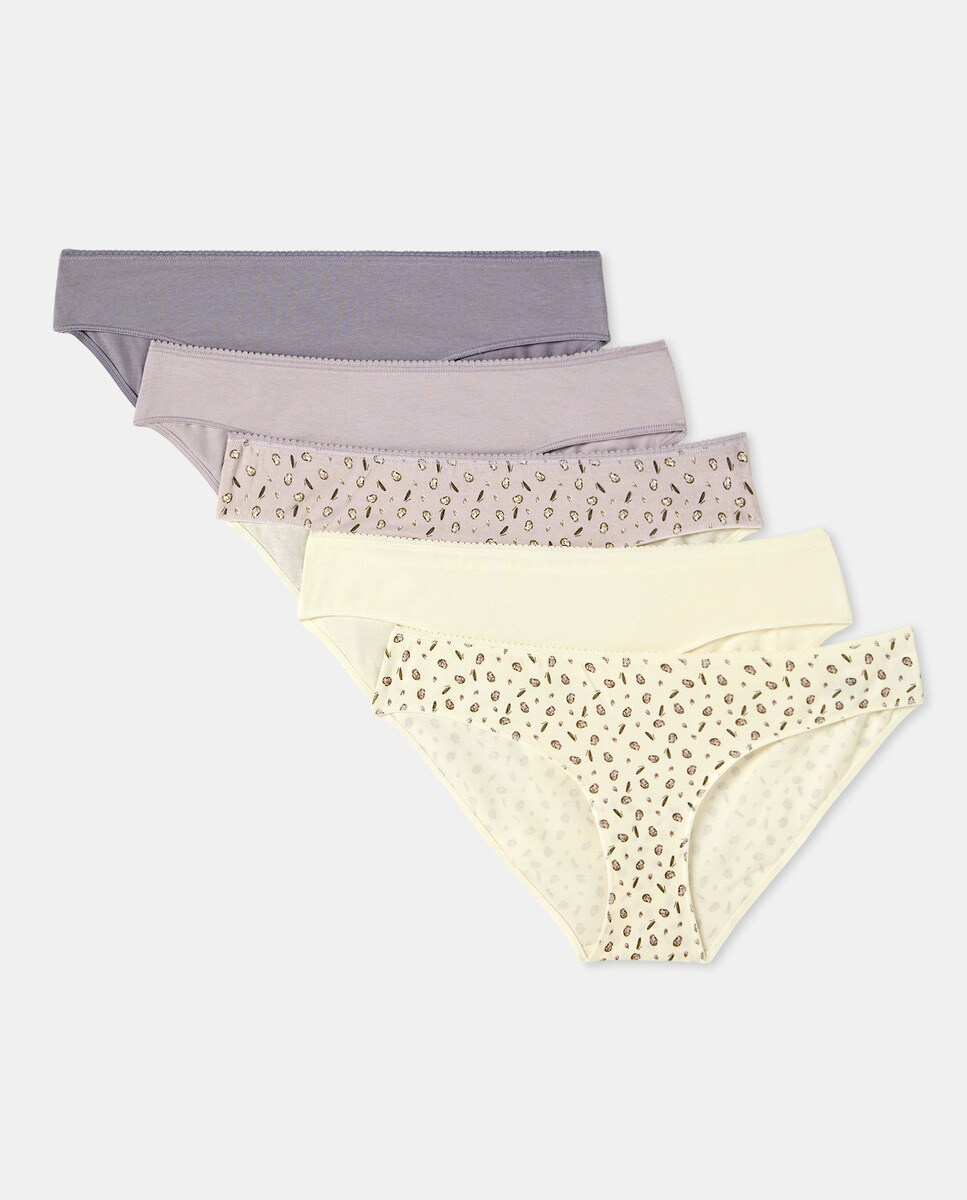 Pack 5 braga bikini algodón estampadas Lila-3