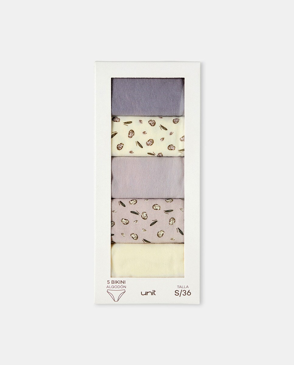Pack 5 braga bikini algodón estampadas Lila-5