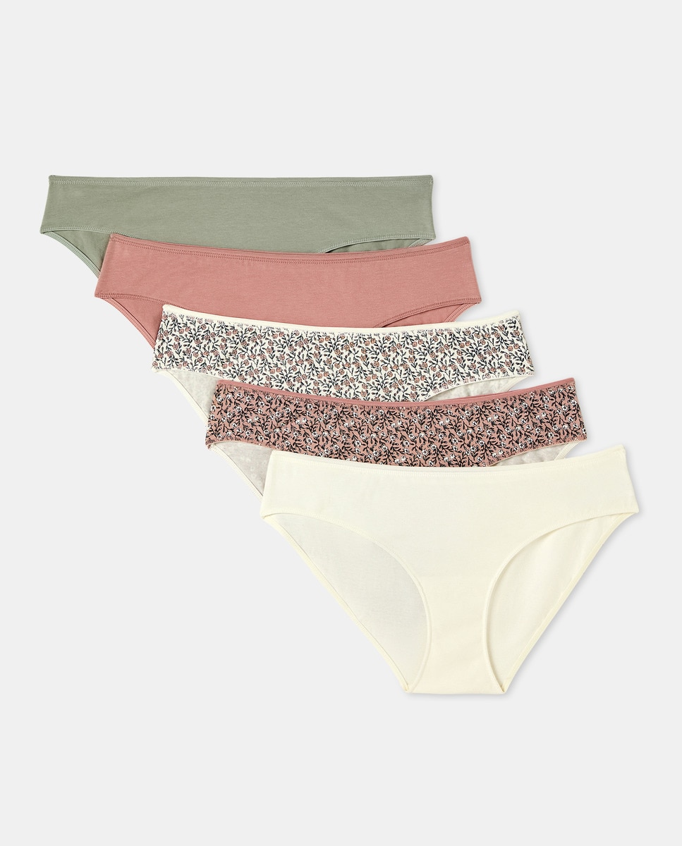 Pack 5 braga bikini algodón estampadas Rosa-3