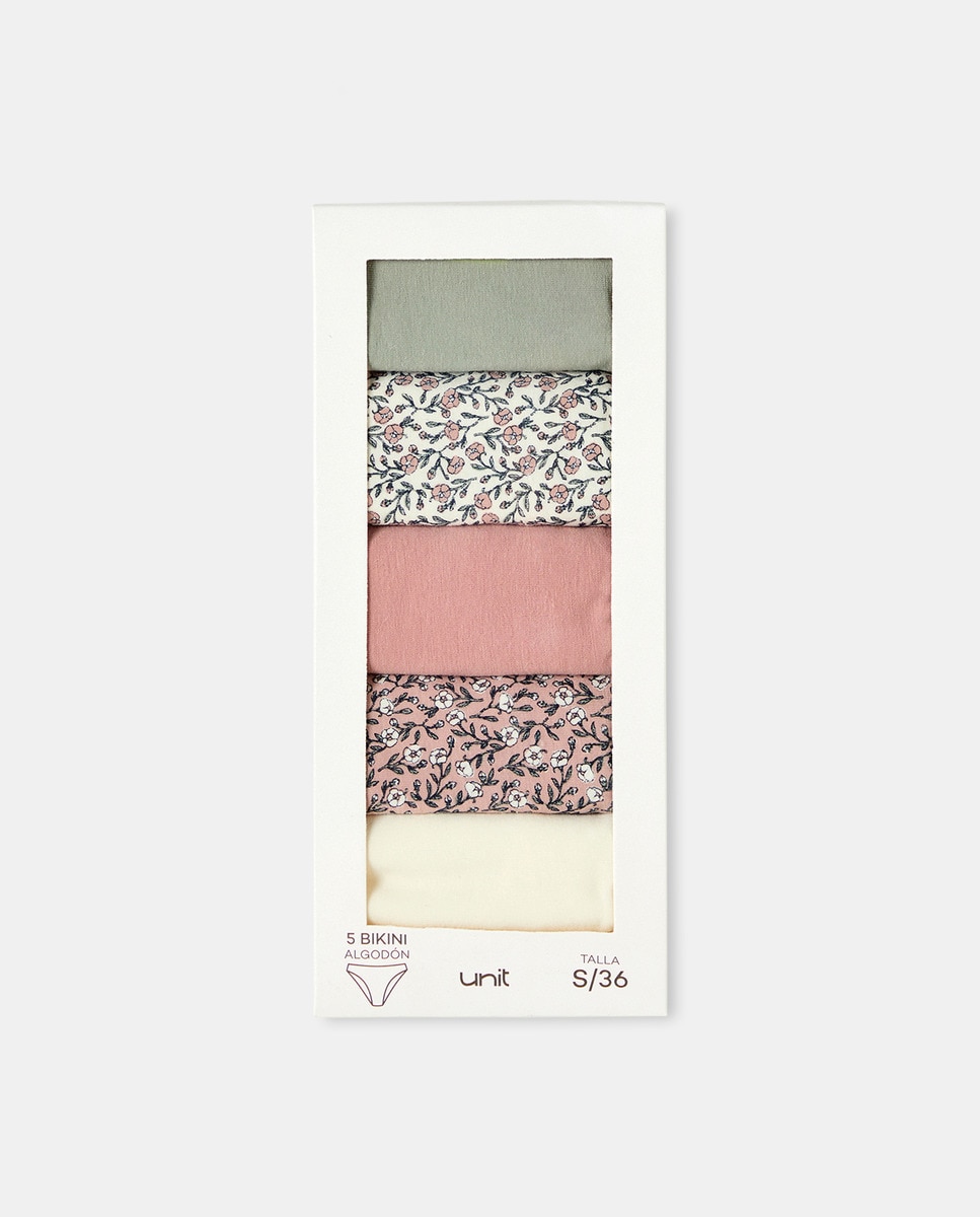 Pack 5 braga bikini algodón estampadas Rosa-5
