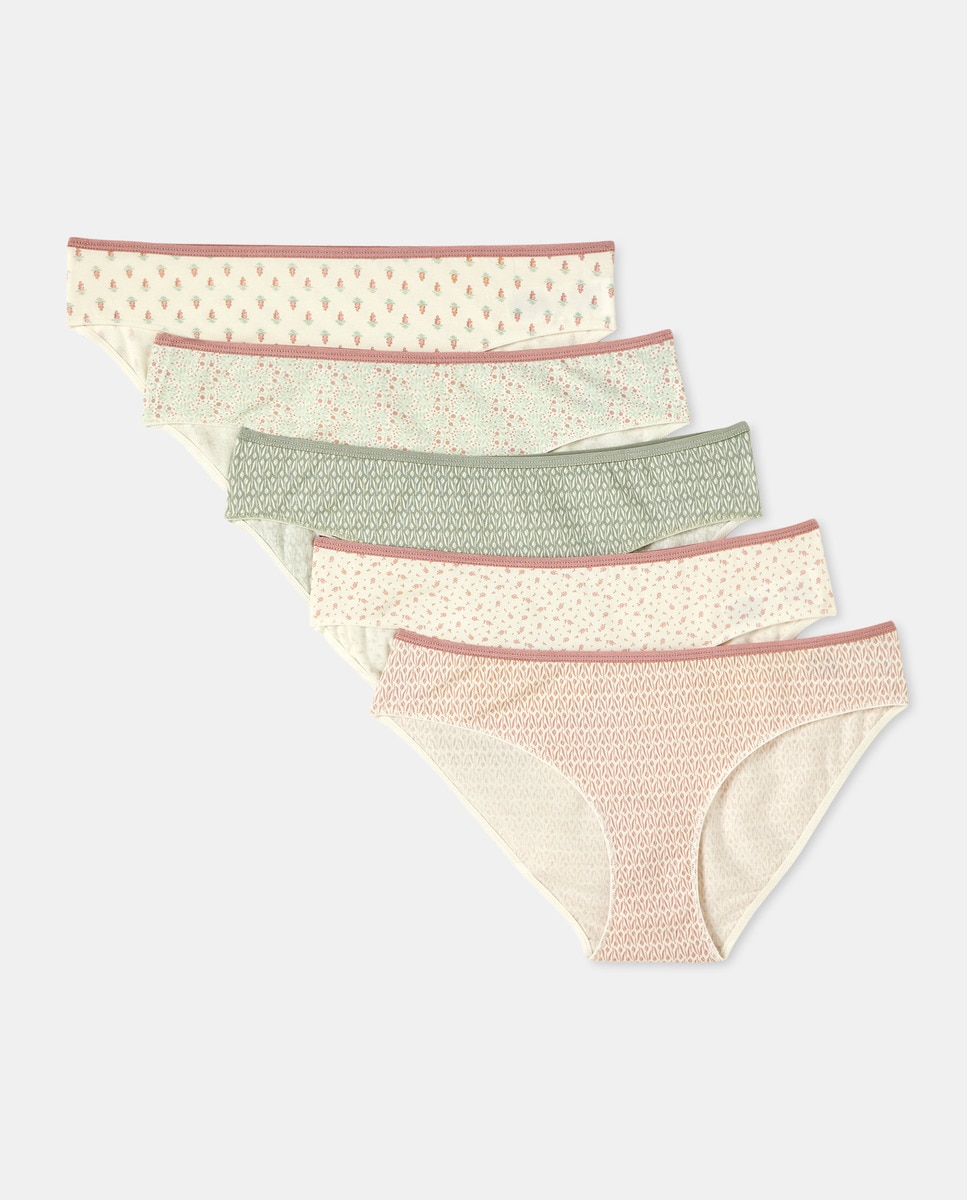 Pack 5 braga bikini algodón estampadas Verde-3