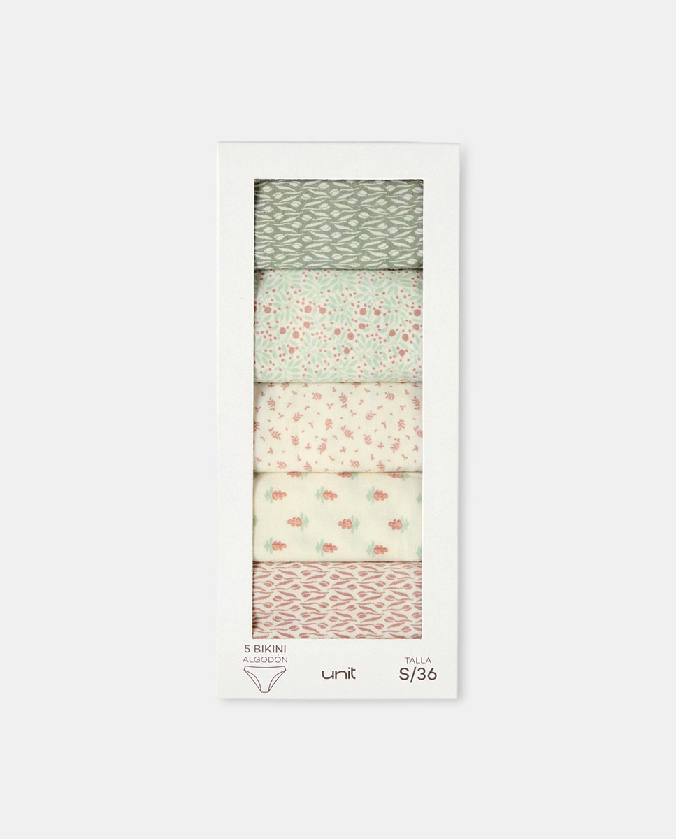 Pack 5 braga bikini algodón estampadas Verde-5