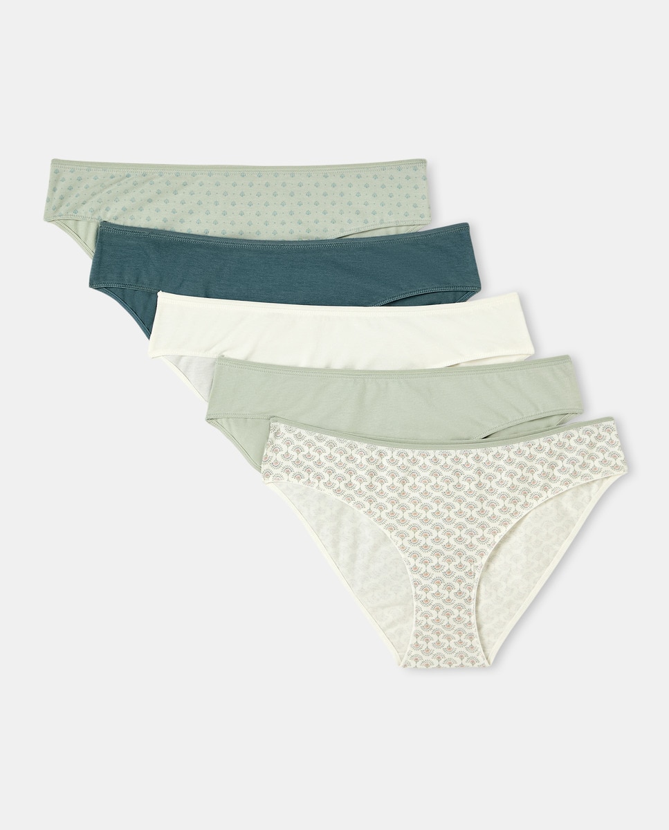 Pack 5 braga bikini algodón estampadas Verde-3