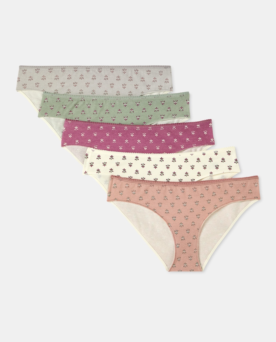 Pack 5 braga bikini algodón estampadas Verde Agua-3