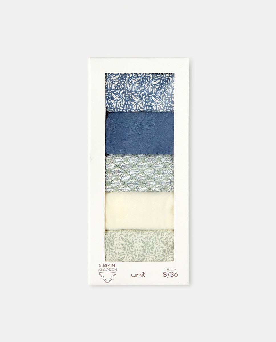 Pack 5 braga bikini algodón estampadas Azul-5