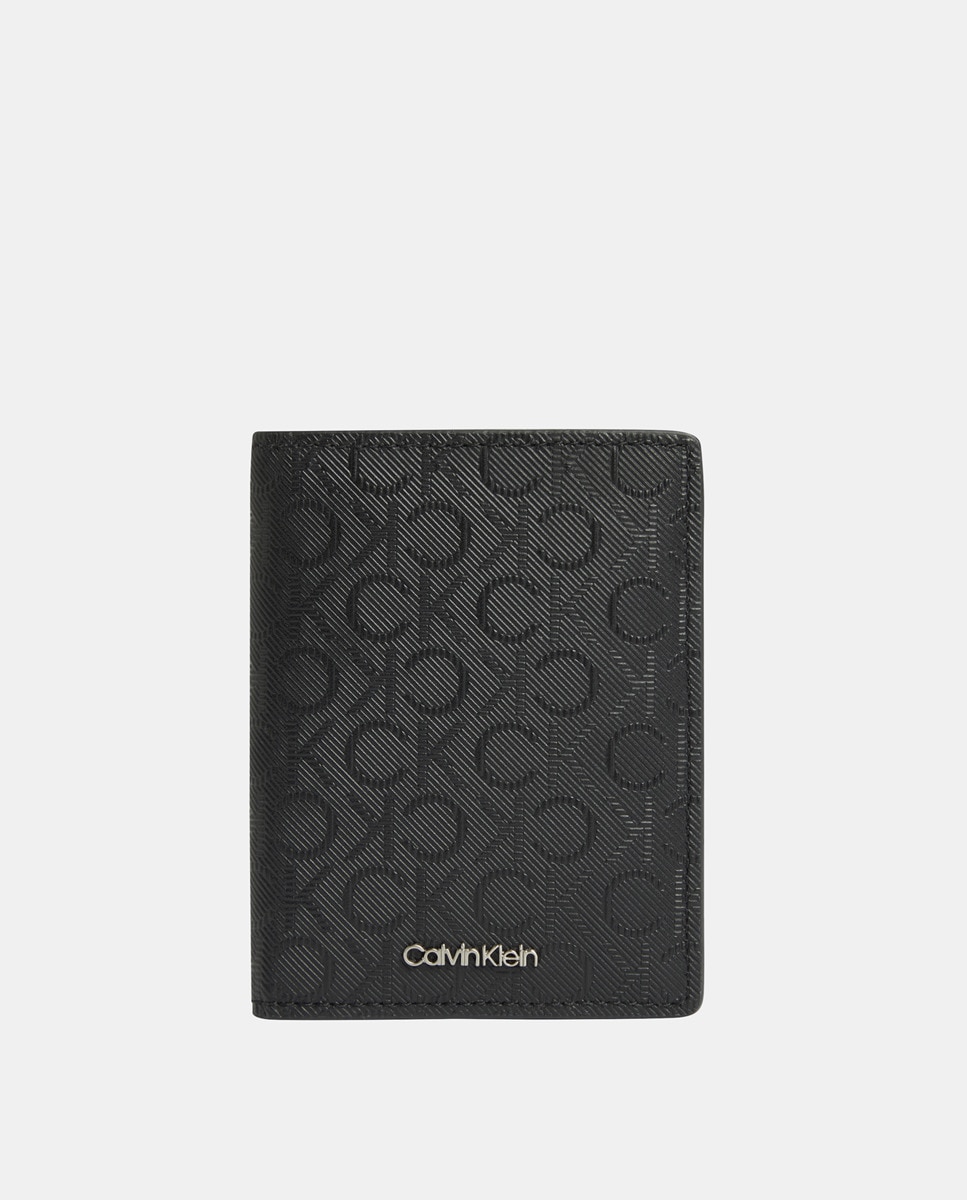 Carteira Bifold com Estampado de Monograma Cinzento-1
