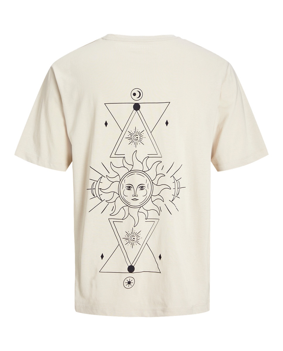 T-shirt de Manga Curta com Gola Redonda e Estampado Traseiro Bege-7