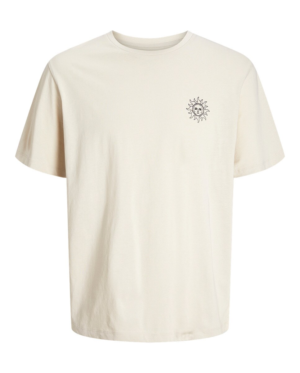 T-shirt de Manga Curta com Gola Redonda e Estampado Traseiro Bege-6