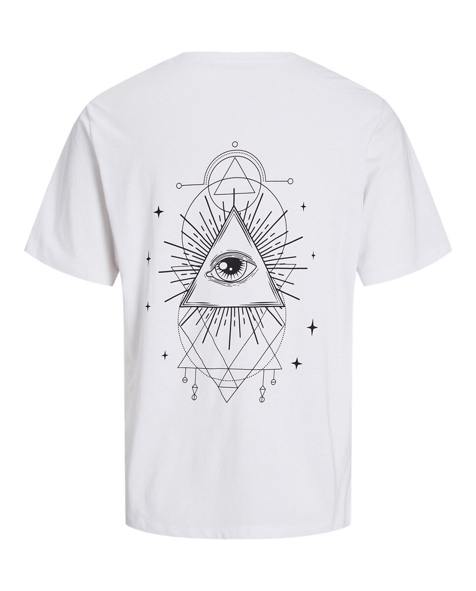 T-shirt de Manga Curta com Gola Redonda e Estampado Traseiro Branco-7