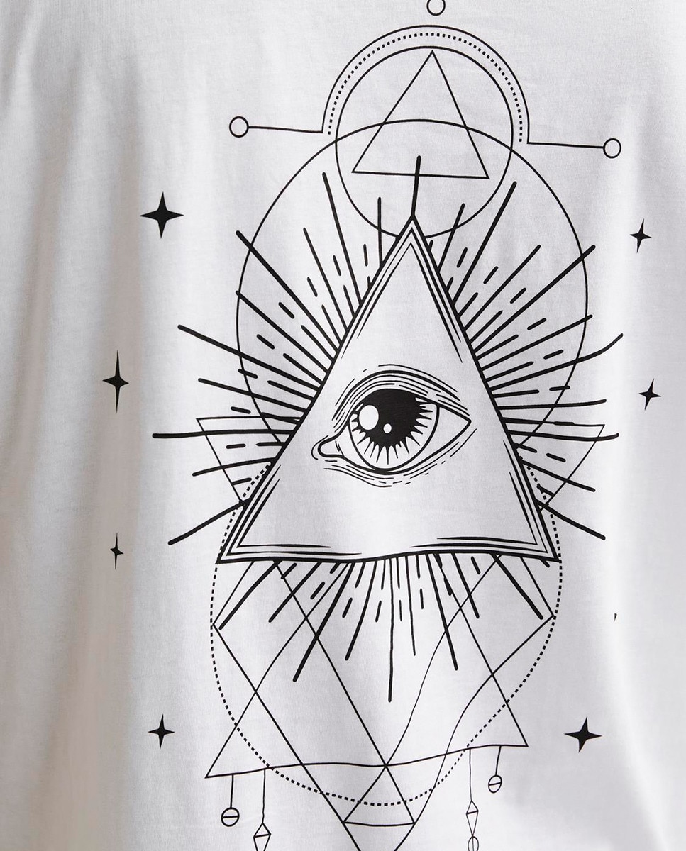 T-shirt de Manga Curta com Gola Redonda e Estampado Traseiro Branco-5