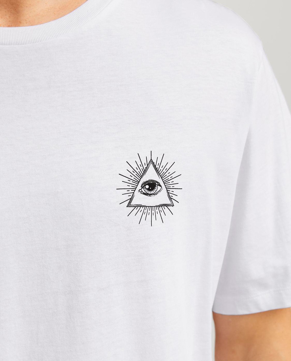 T-shirt de Manga Curta com Gola Redonda e Estampado Traseiro Branco-4